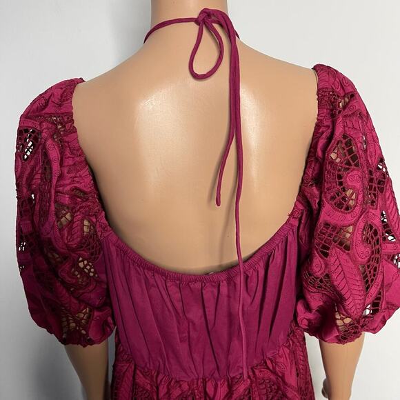 June + Vie Women's Plus Eyelet Sleeve Embroidered Peasant Dress 14/16 Rumba Red - Picture 7 of 12